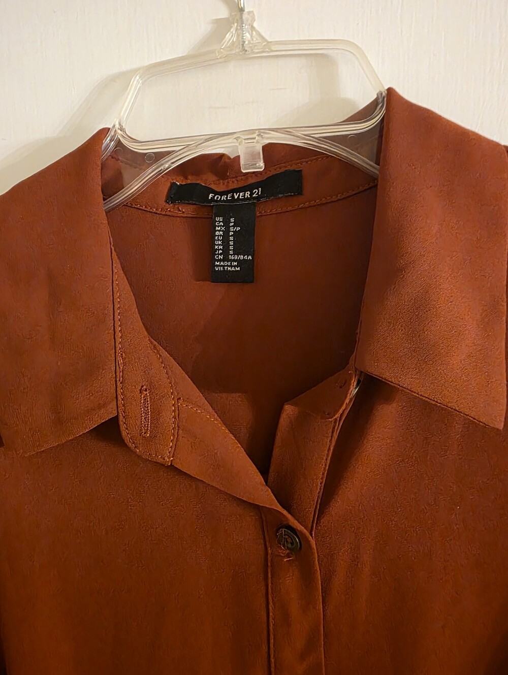 Rust Button-Front Shirt Dress with Tie Waist - Picture 2 of 6